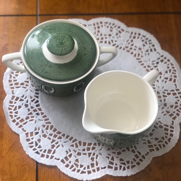 Vintage Royal USA Colonial Homestead Green Creamer Pitcher, Sugar Bowl with Lid - Picture 4 of 13